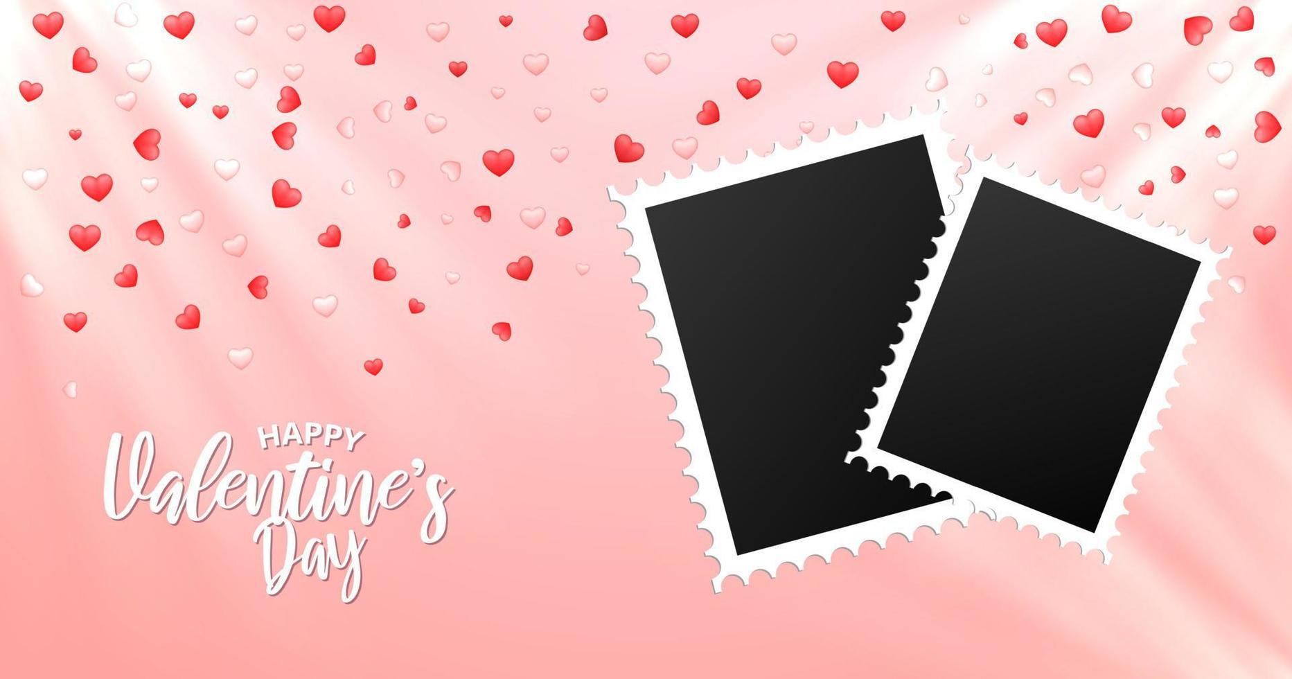 Photo frame with valentine day background heart shapes. Vector illustration