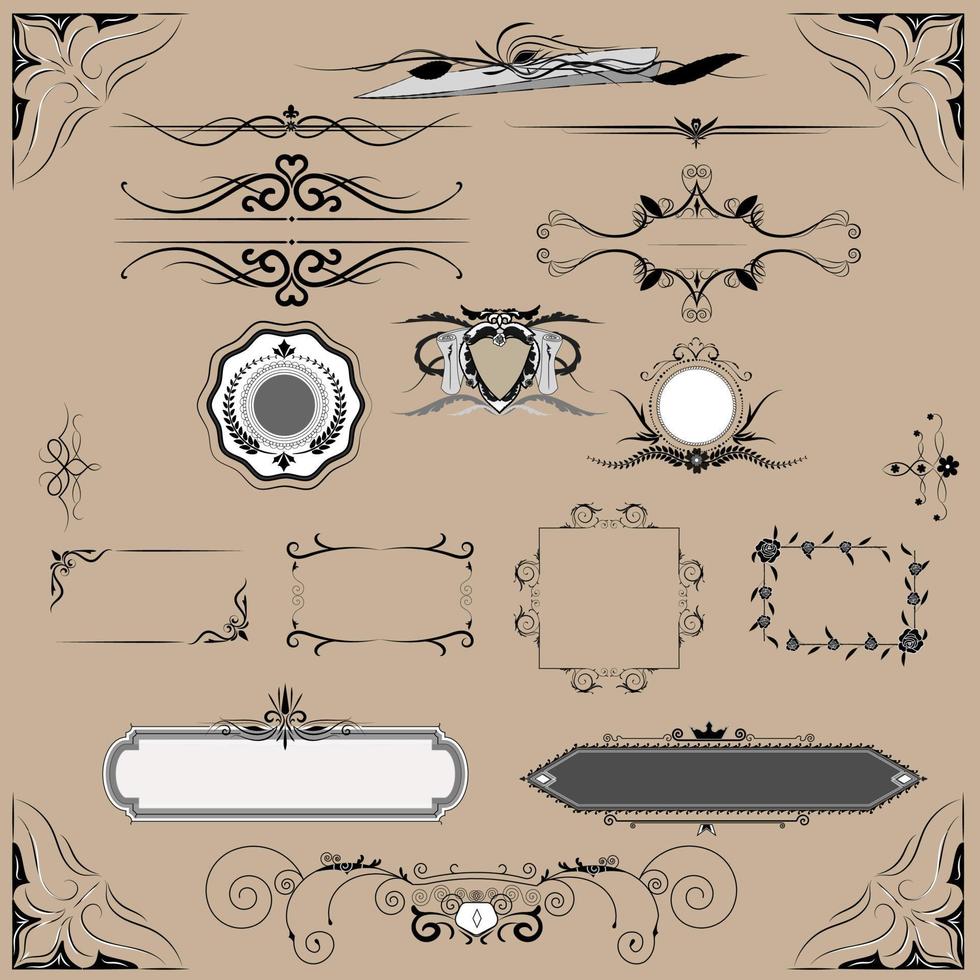 Ornament frame, vintage border, retro set Vector, banner, flourish icon vector