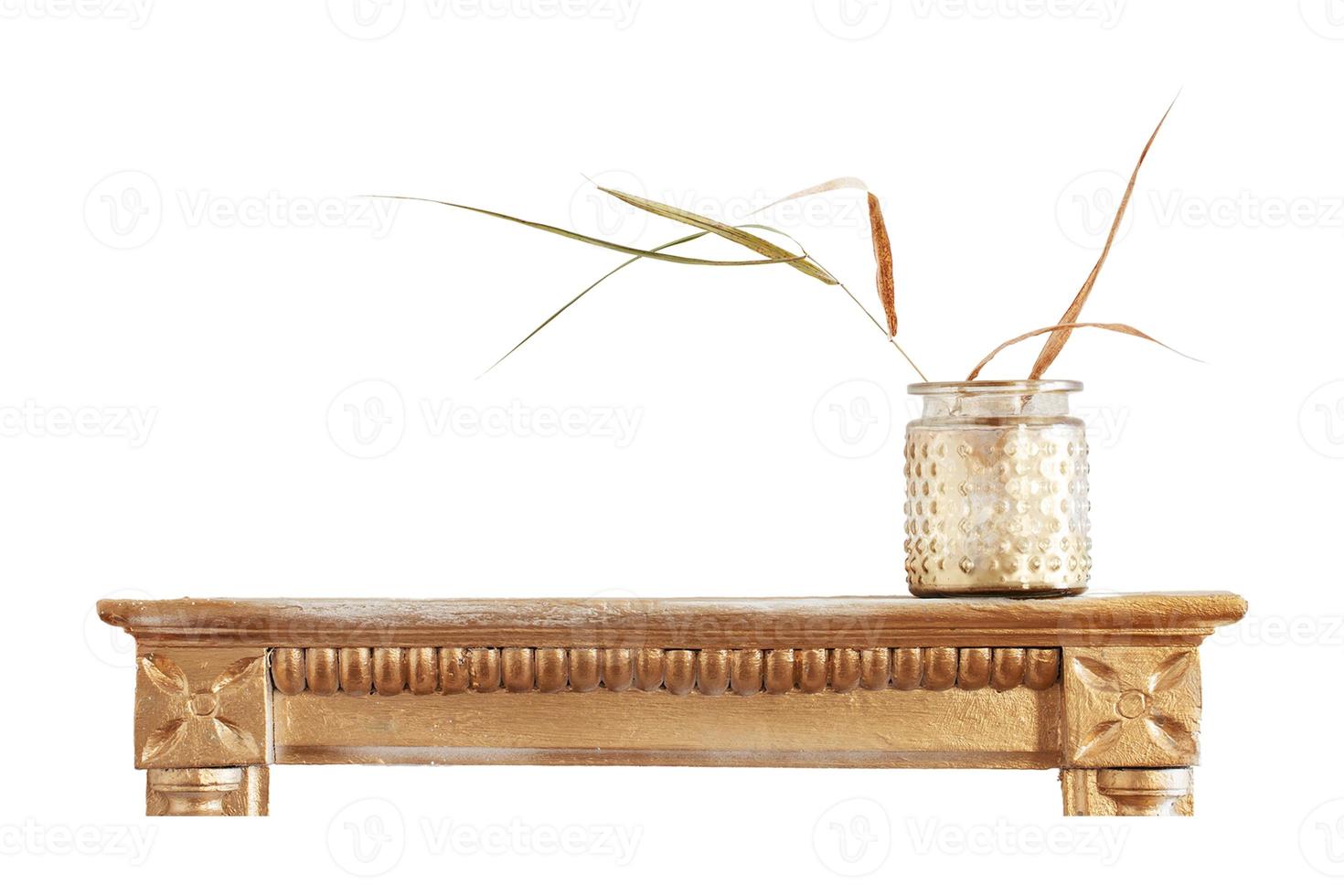 171 Golden coffee table with a flowerpot and plant isolated on a transparent background photo