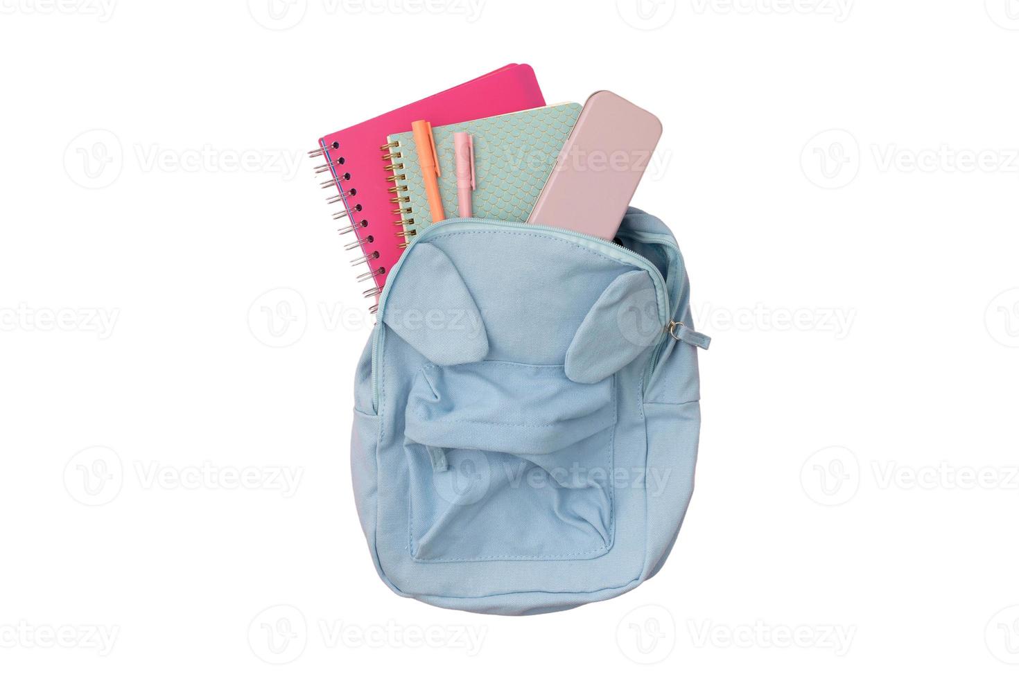 3766 Blue backpack with notebooks isolated on a transparent background photo