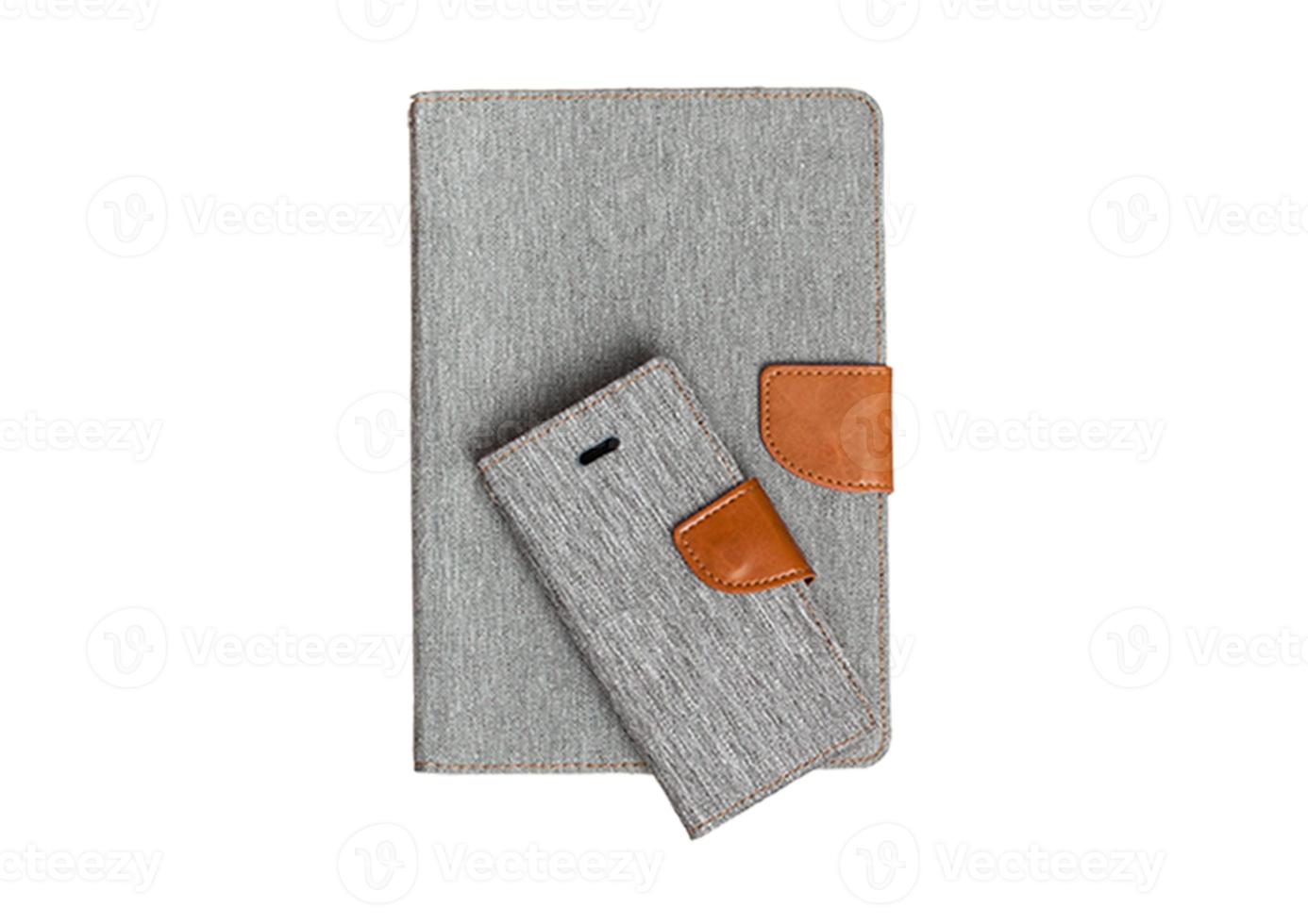 1891 Gray notebook and cellphone case isolated on a transparent background photo