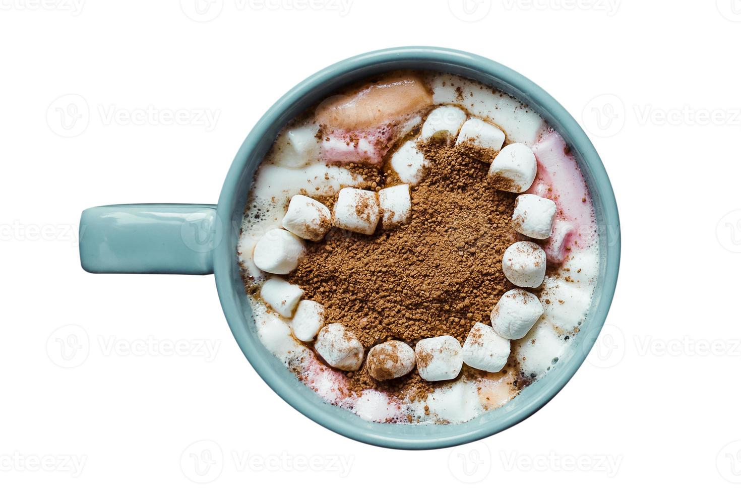 1265 Blue cup with chocolate and marshmallows isolated on a transparent background photo