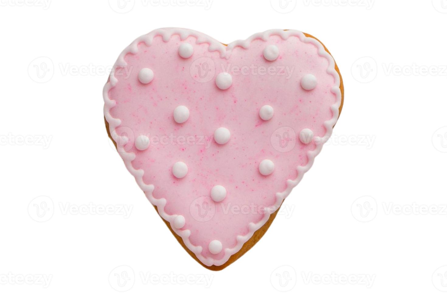 1528 Pink heart cookie isolated on a transparent background photo