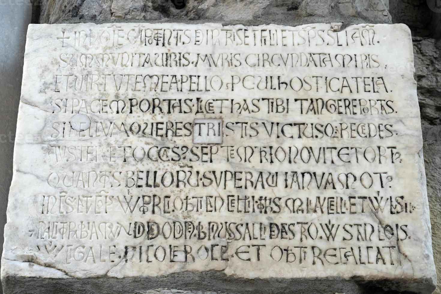 genoa porta soprana medieval gate old marble inscription photo