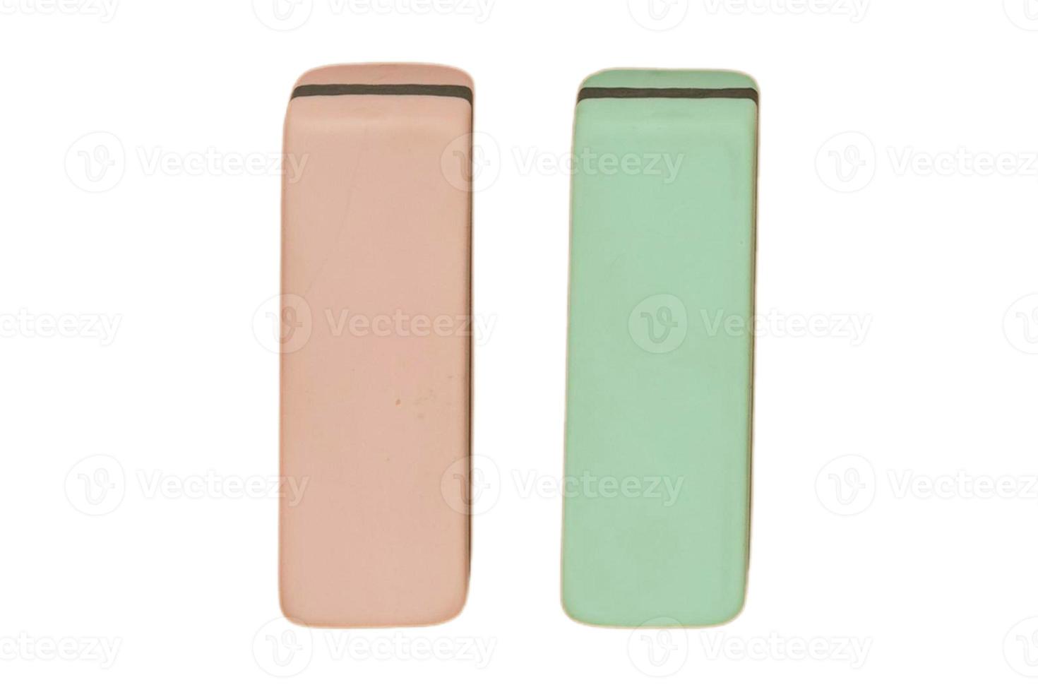 3769 Green and pink erasers isolated on a transparent background photo