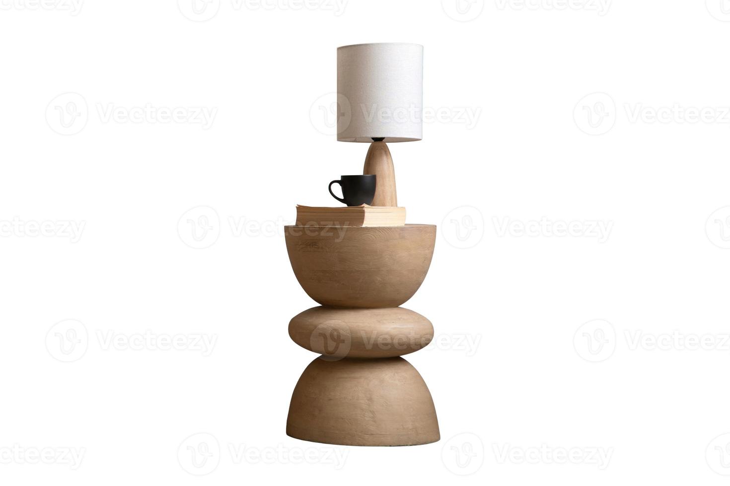 5275 Beige vase with book, black cup and beige lamp isolated on a transparent background photo