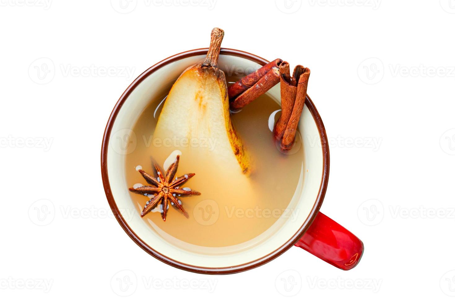 865 Red cup with hot drink and fruit isolated on a transparent background photo