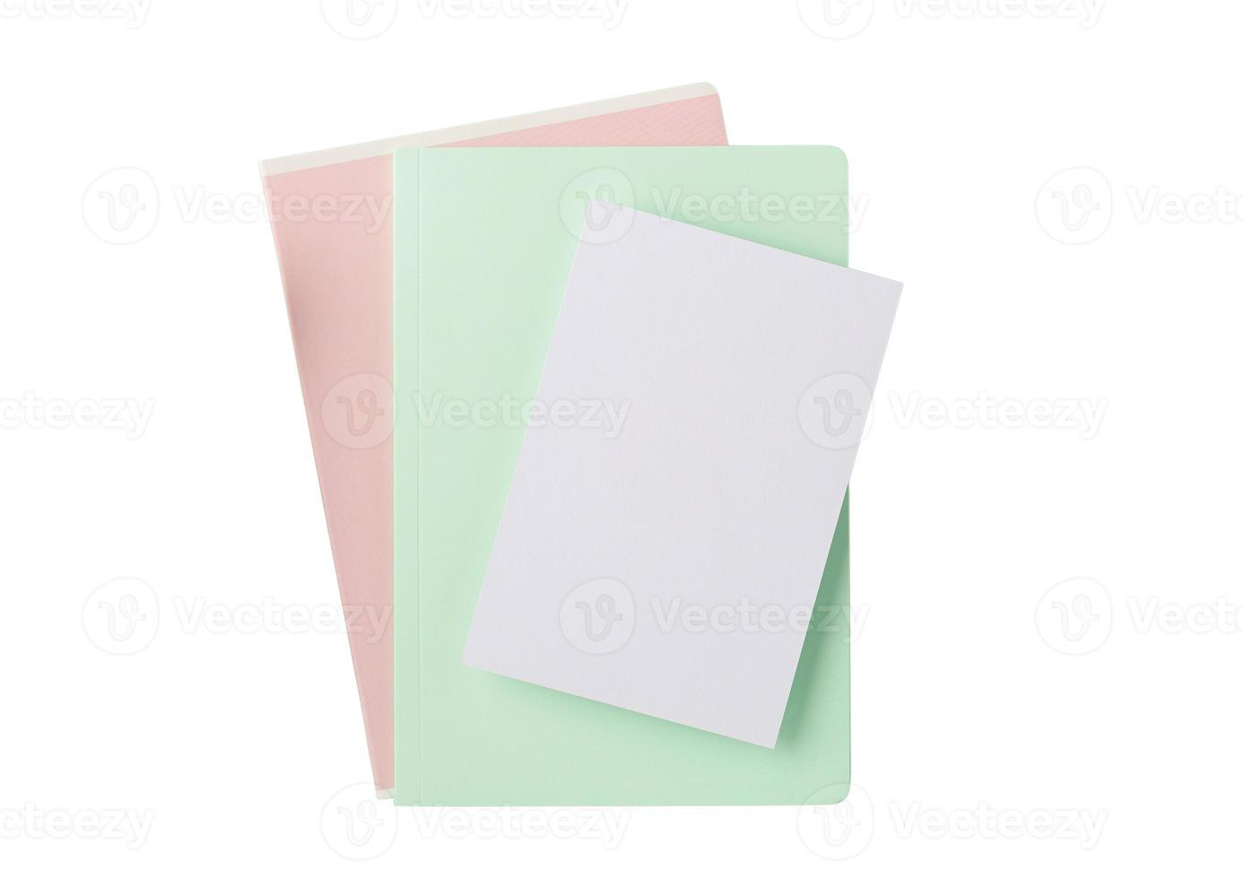 2426 White, green and pink notebooks isolated on a transparent background photo