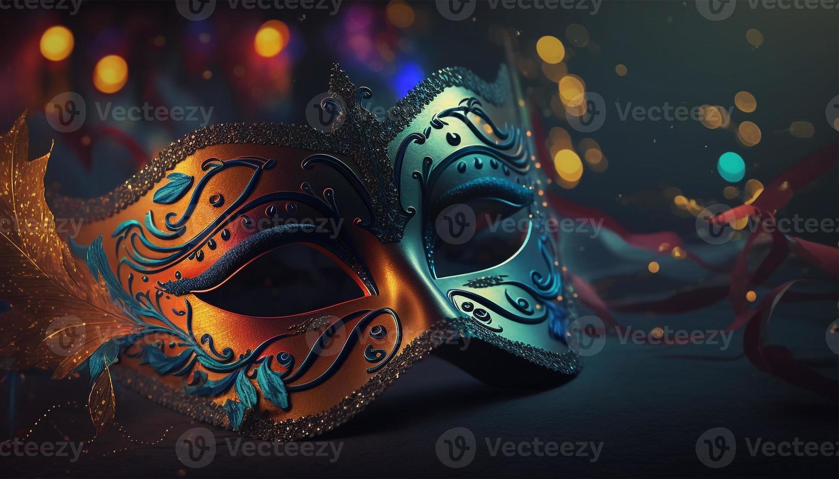 Carnival party. Venetian mask on dark bokeh background. Festival decoration. photo