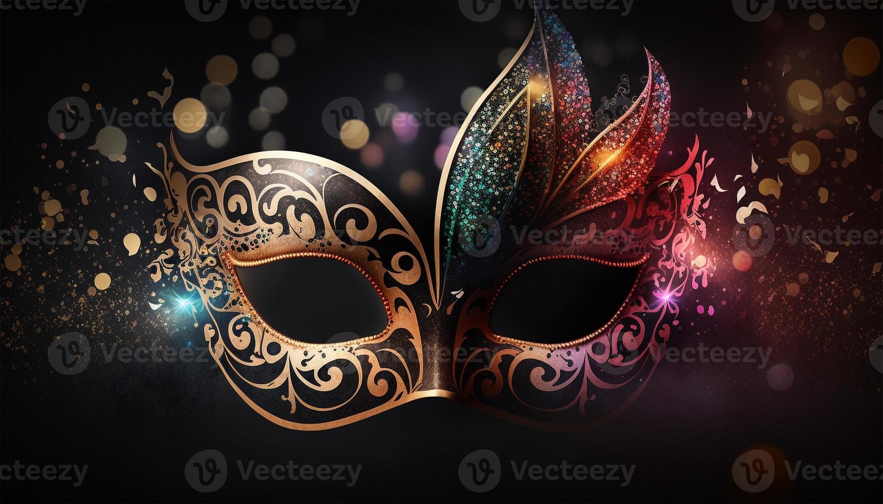 Carnival party. Venetian mask on dark bokeh background. Festival decoration. photo