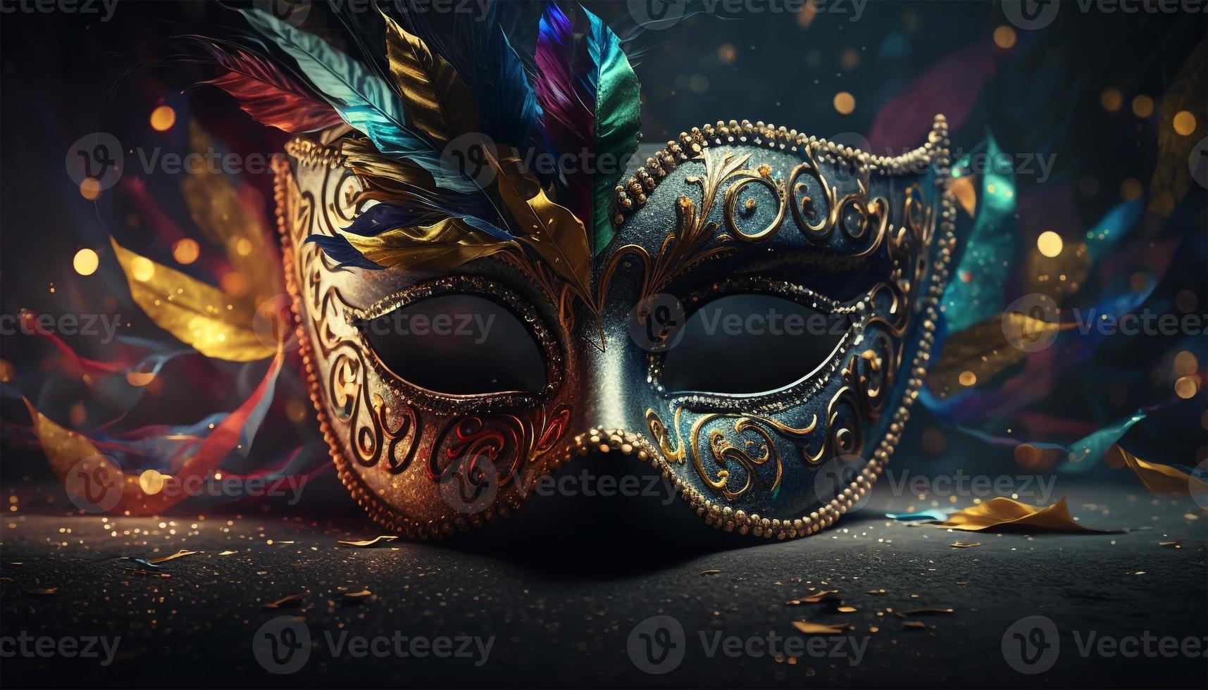 Carnival party. Venetian mask on dark bokeh background. Festival decoration. photo