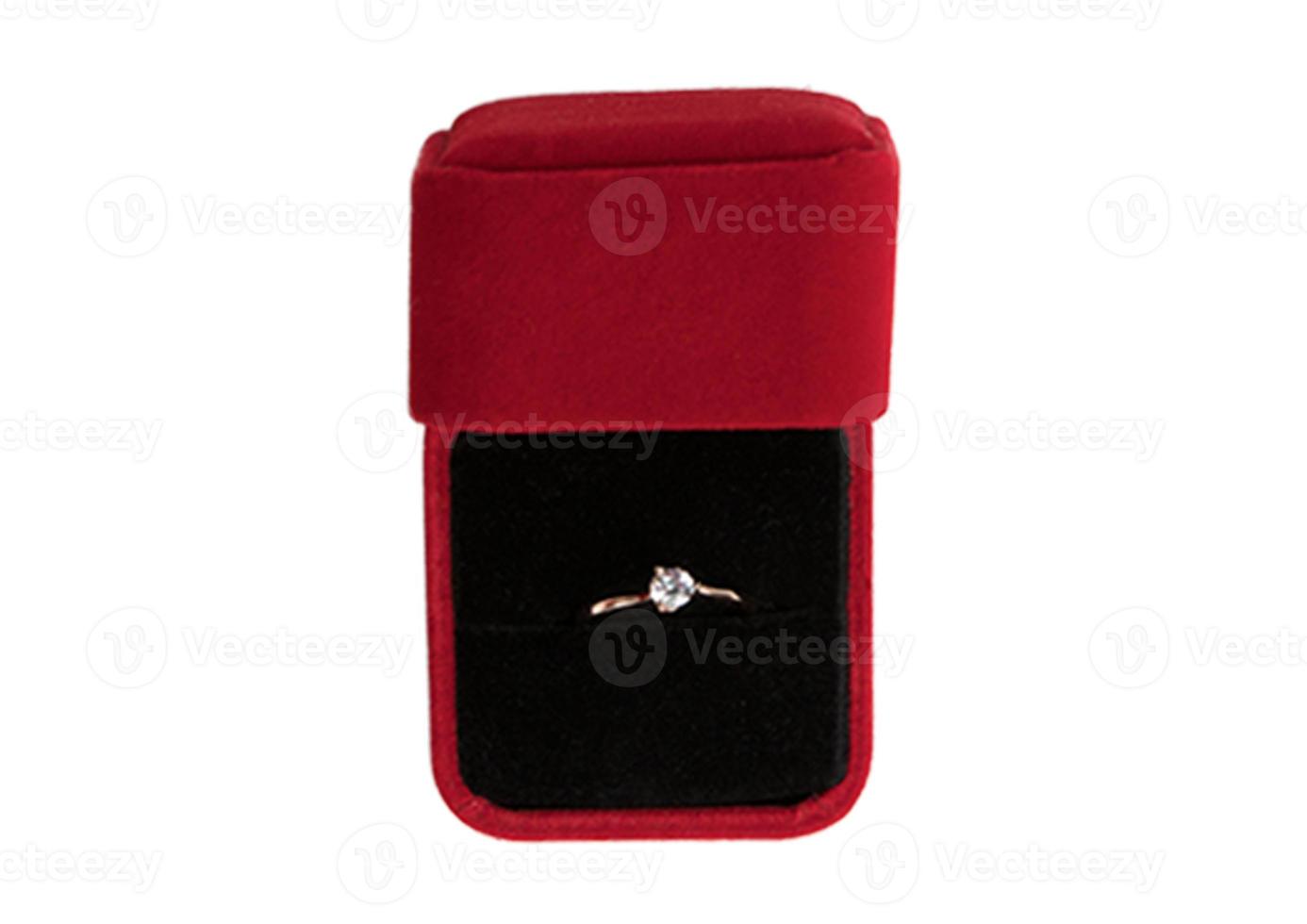 2332 Red engagement ring box and ring isolated on a transparent background photo