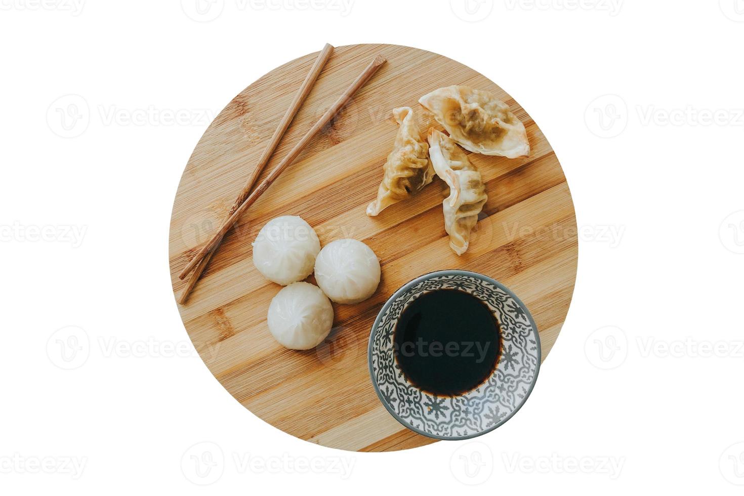 1833 Wooden tray with japanese food and soja isolated on a transparent background photo