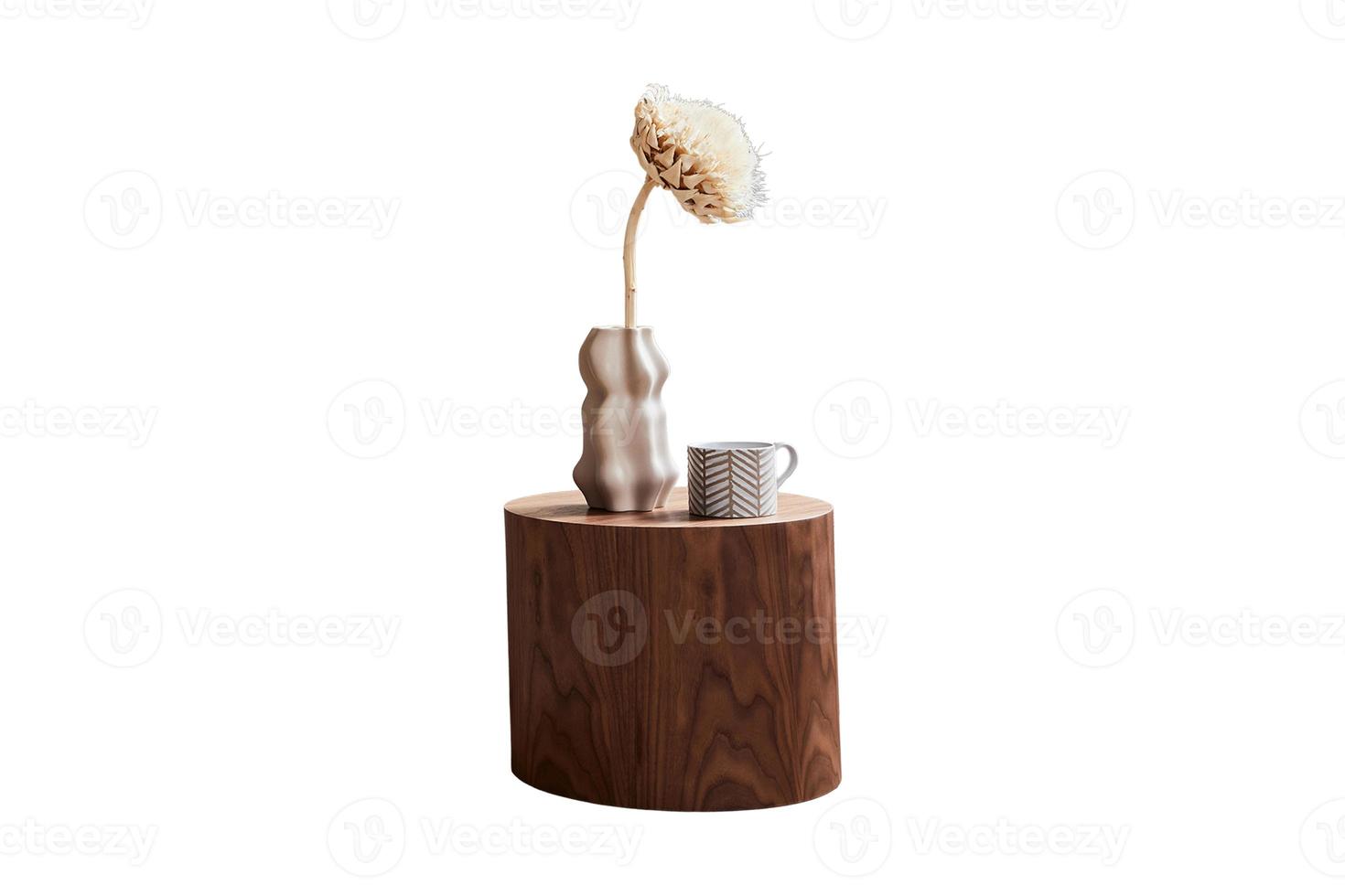 63 Brown side table with vase and flower and mug isolated on a transparent background photo