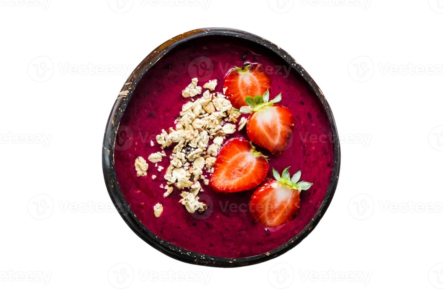 3783 Black bowl with ice cream and fruits isolated on a transparent background photo