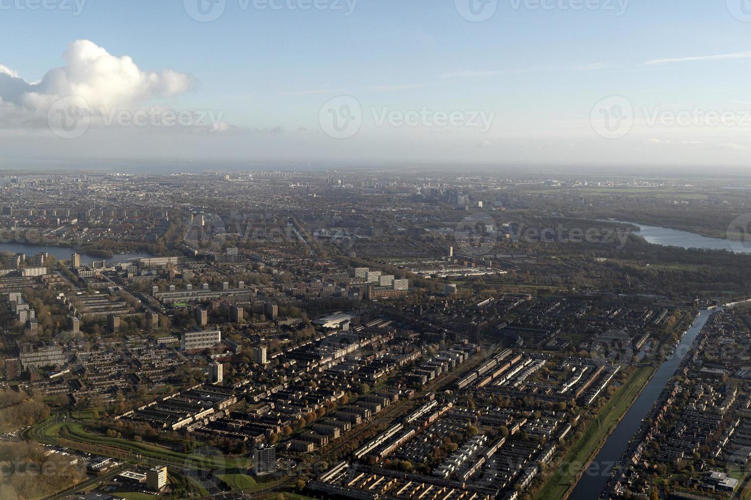 fog and clouds amsterdam area aerial view photo