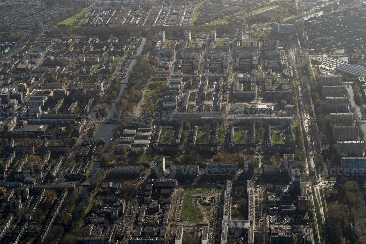 Amsterdam Harbor Channels roads Aerial view panorama photo