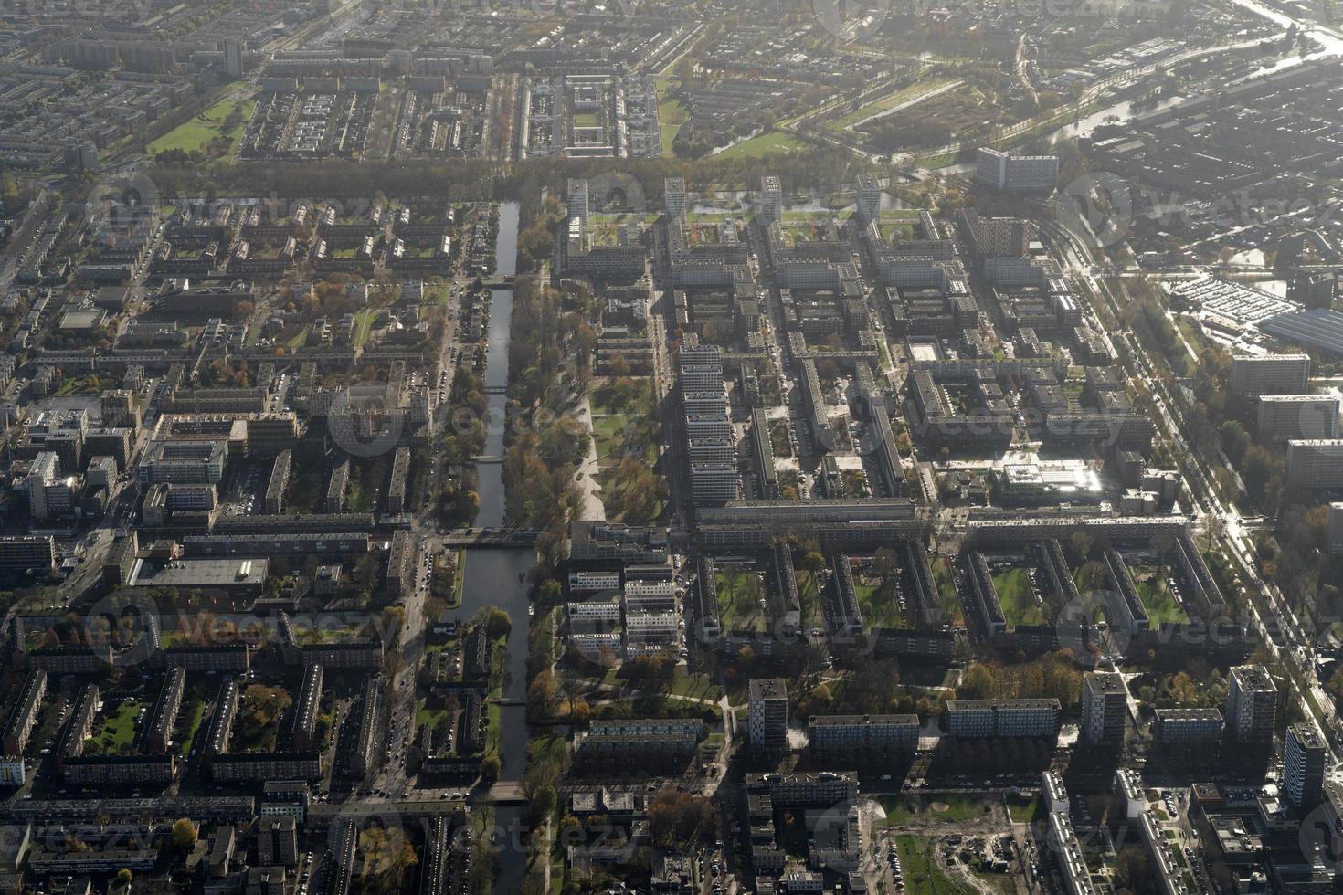 Amsterdam Harbor Channels roads Aerial view panorama photo