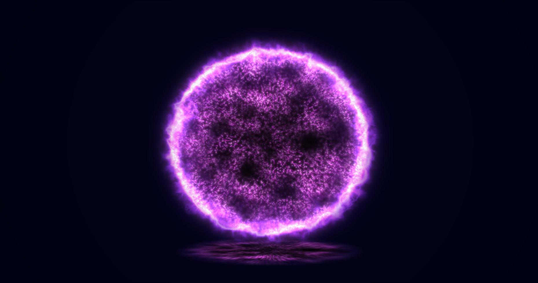 Abstract energy sphere round planet star futuristic cosmic purple beautiful glowing magic on black background. Abstract background photo