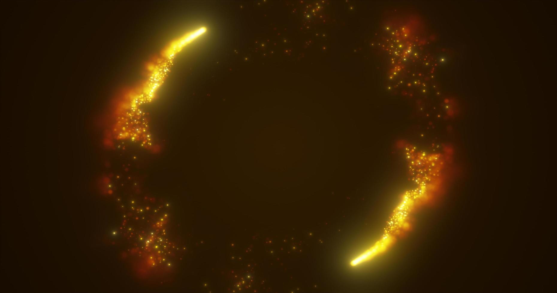 Abstract yellow gold energy lines and cyclic circles with magic bokeh from particles, abstract background photo