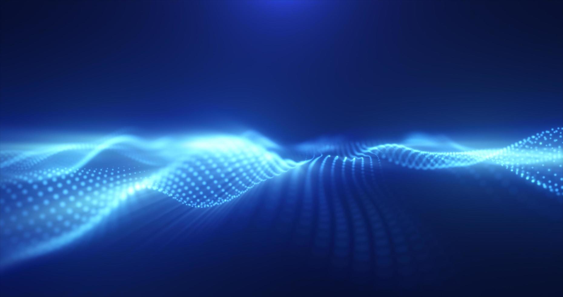 Abstract glowing blue magic energy wave from particles and dots bright shiny on a dark blue background. Abstract background photo