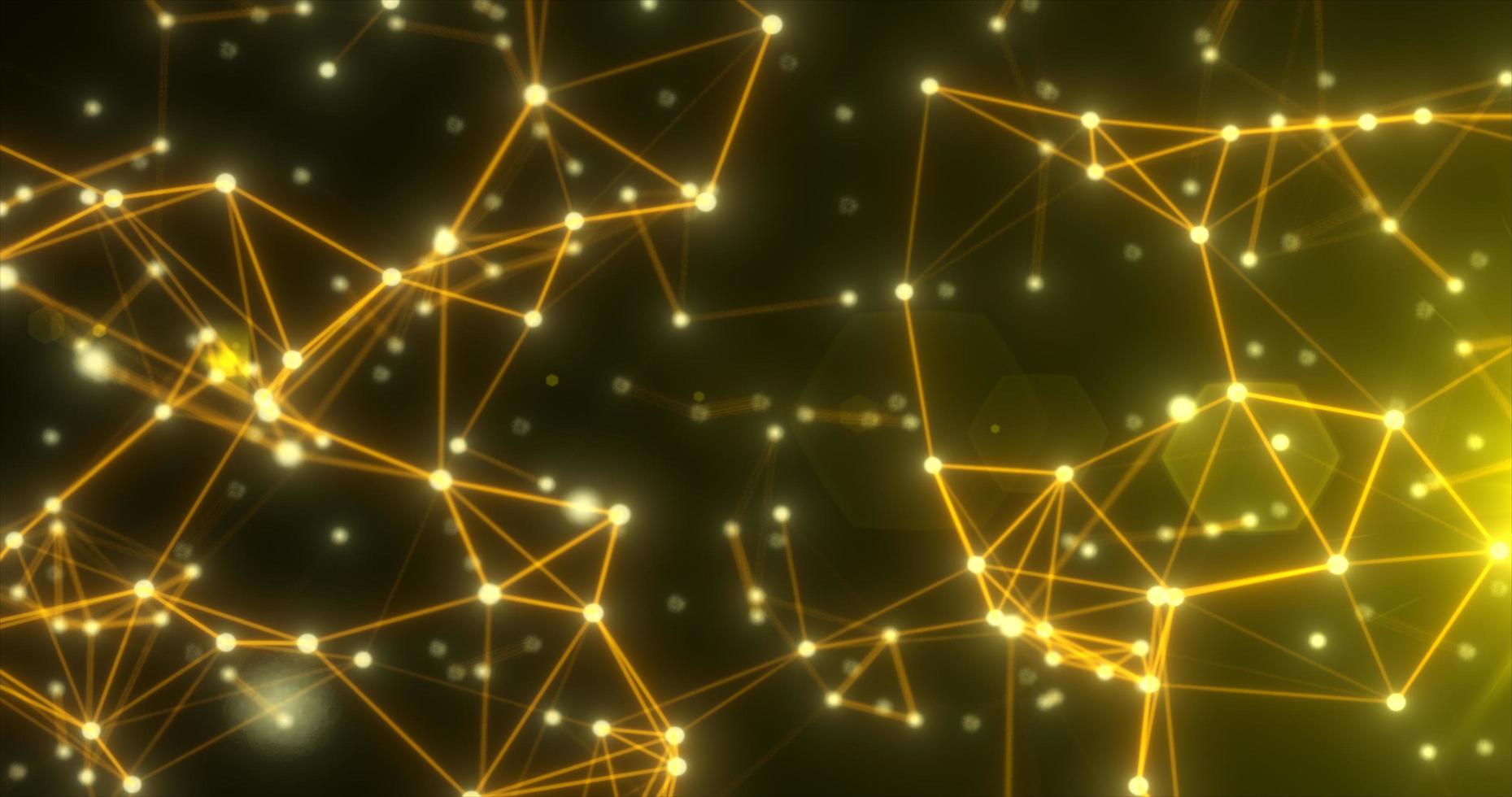 Abstract hi-tech yellow gold glowing lines with dots and plexus triangles, abstract background photo