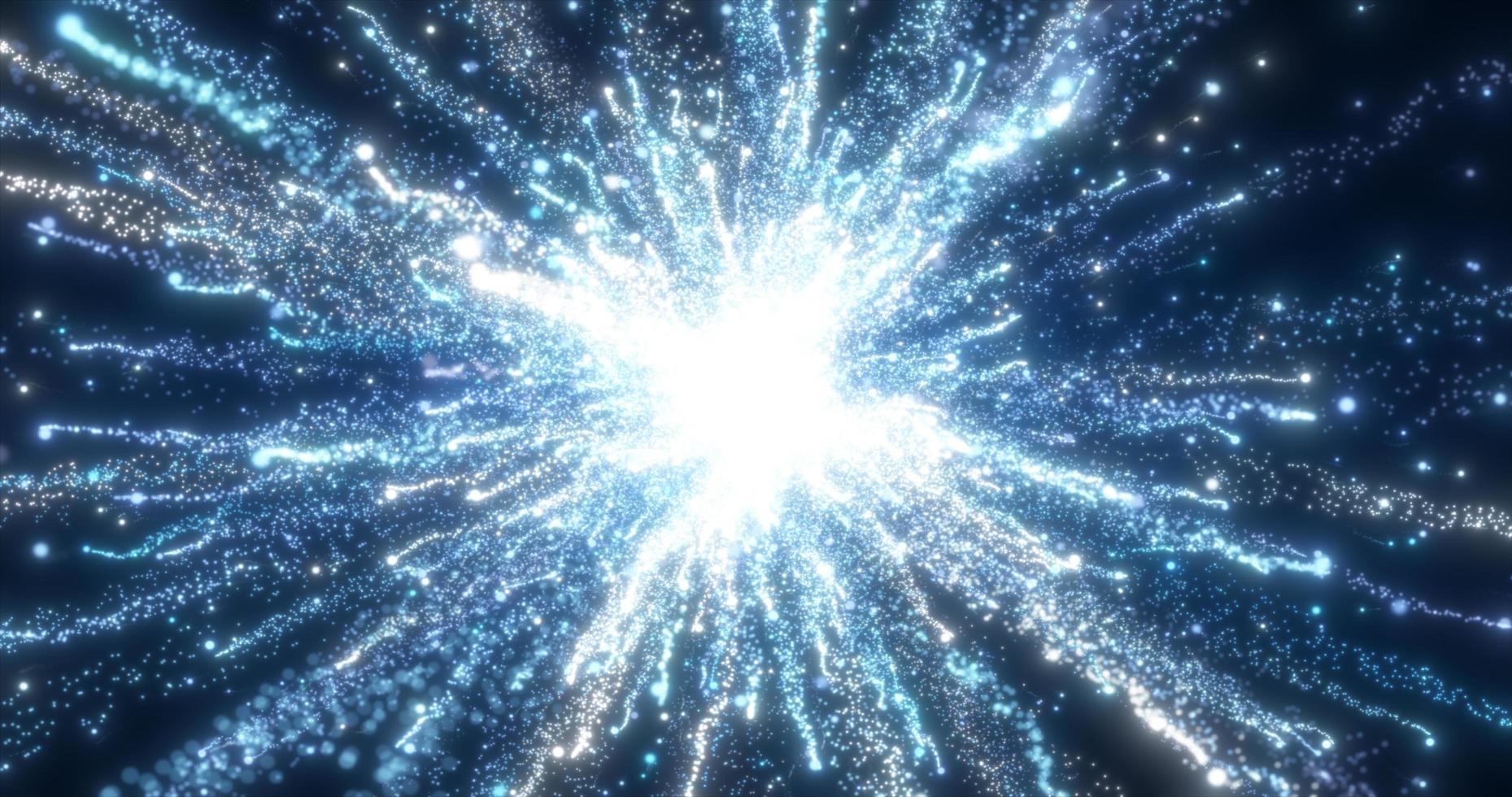 Abstract glowing energy explosion whirlwind firework from blue lines and magic particles abstract background photo