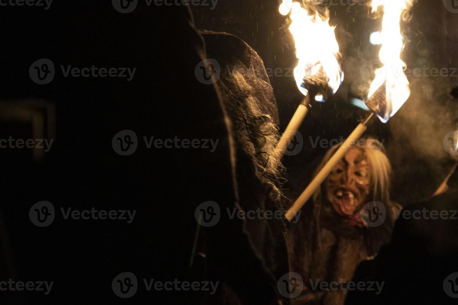 NEUSCHOENAU, GERMANY - JANUARY 5 2019 - Lousnacht night celebration with forest spirit Waldgeister in Bavaria village photo