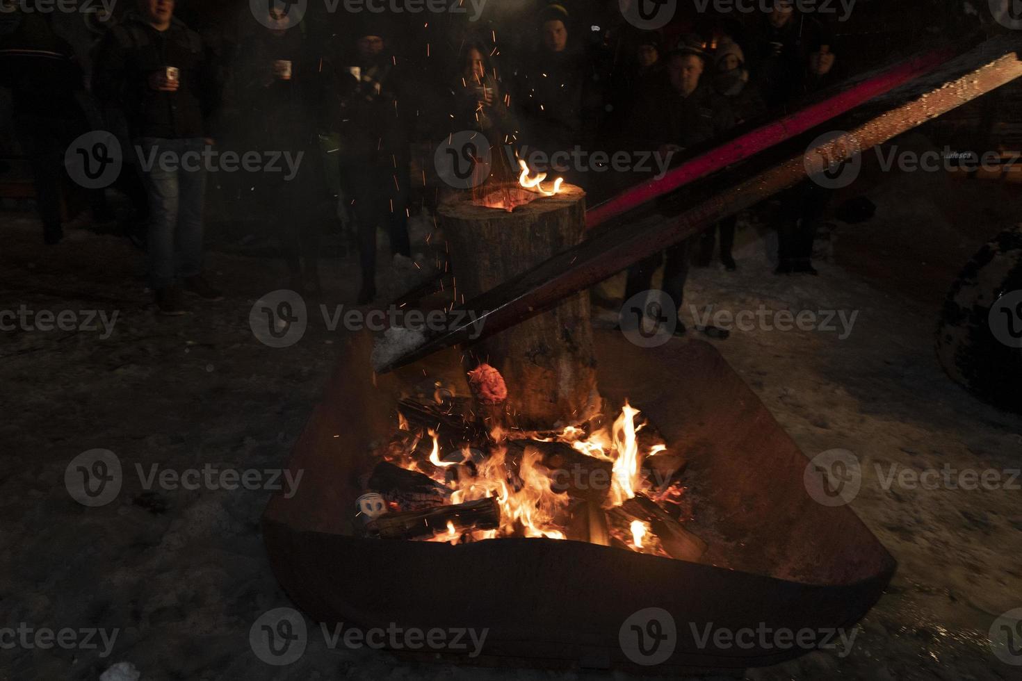 NEUSCHOENAU, GERMANY - JANUARY 5 2019 - Lousnacht night celebration with forest spirit Waldgeister in Bavaria village photo