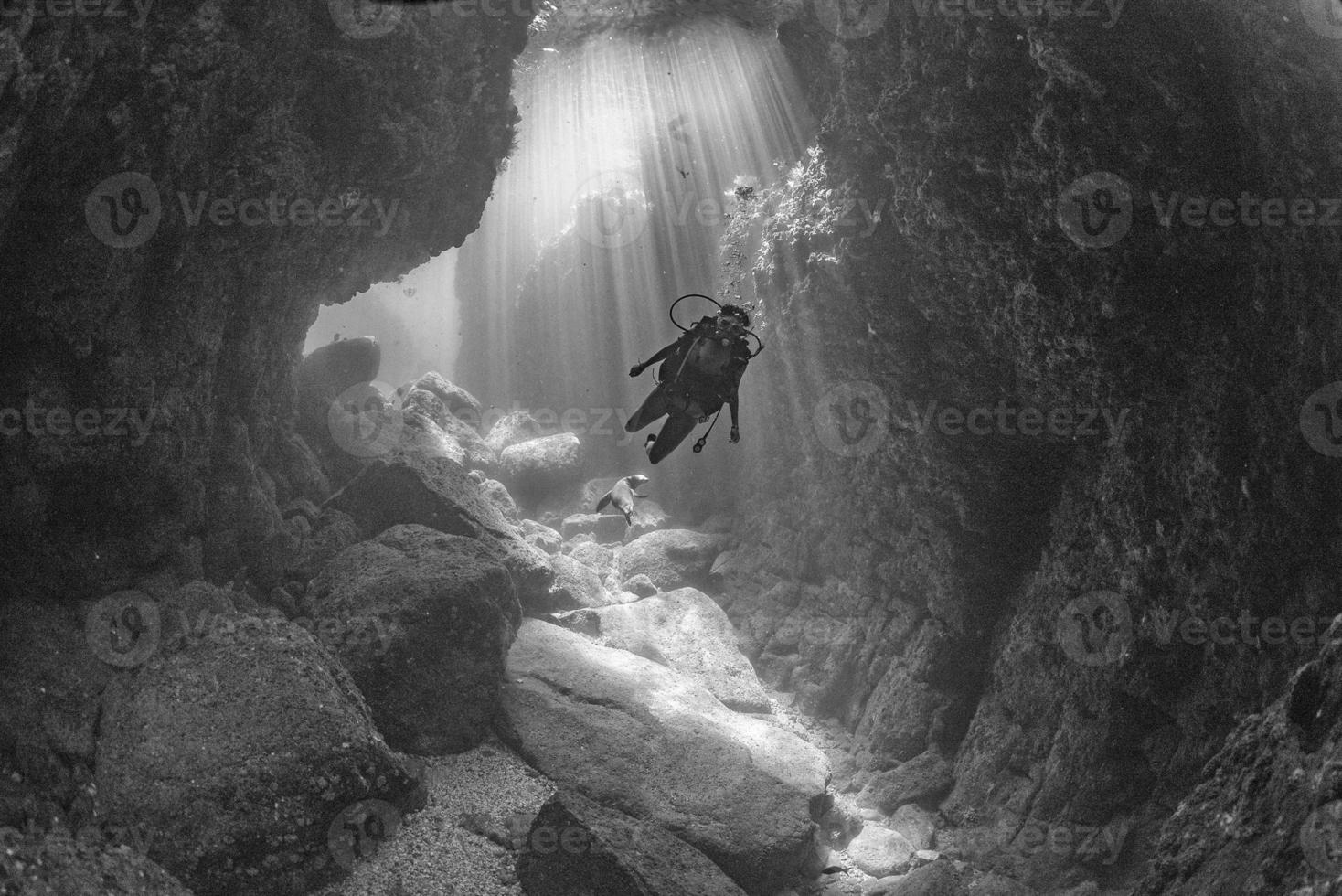 Beaytiful Latina Diver Inside a canyon photo
