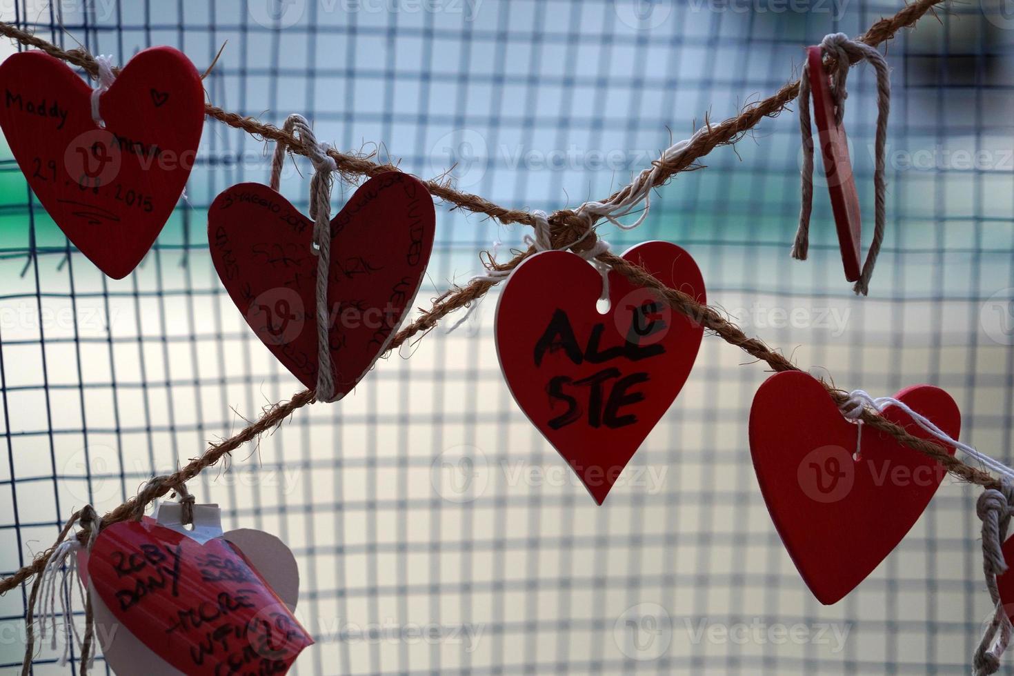 heart Love messages hanging on fisherman net photo