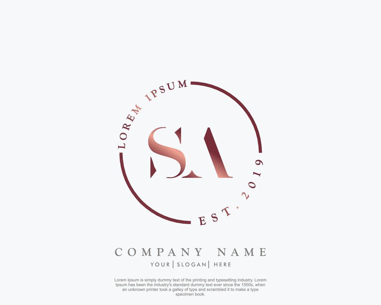 Initial letter SA Feminine logo beauty monogram and elegant logo design, handwriting logo of initial signature, wedding, fashion, floral and botanical with creative template vector