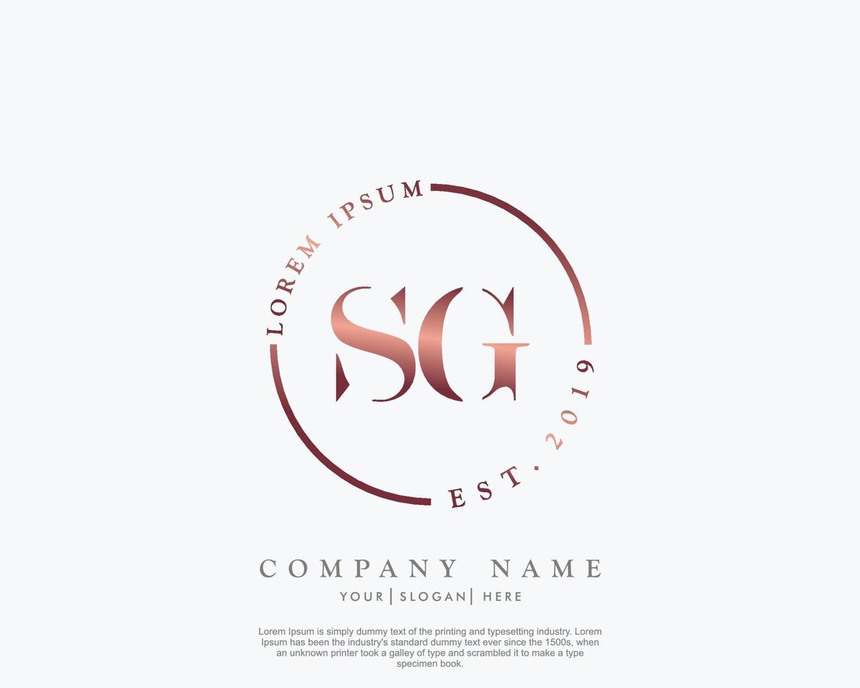 Initial letter SG Feminine logo beauty monogram and elegant logo design, handwriting logo of initial signature, wedding, fashion, floral and botanical with creative template vector