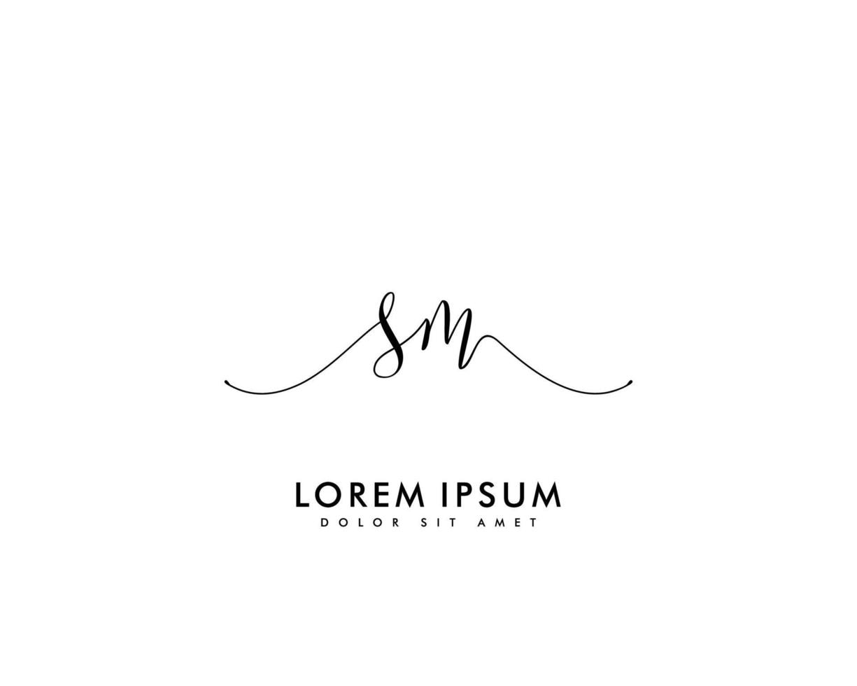Initial letter SM Feminine logo beauty monogram and elegant logo design, handwriting logo of initial signature, wedding, fashion, floral and botanical with creative template vector