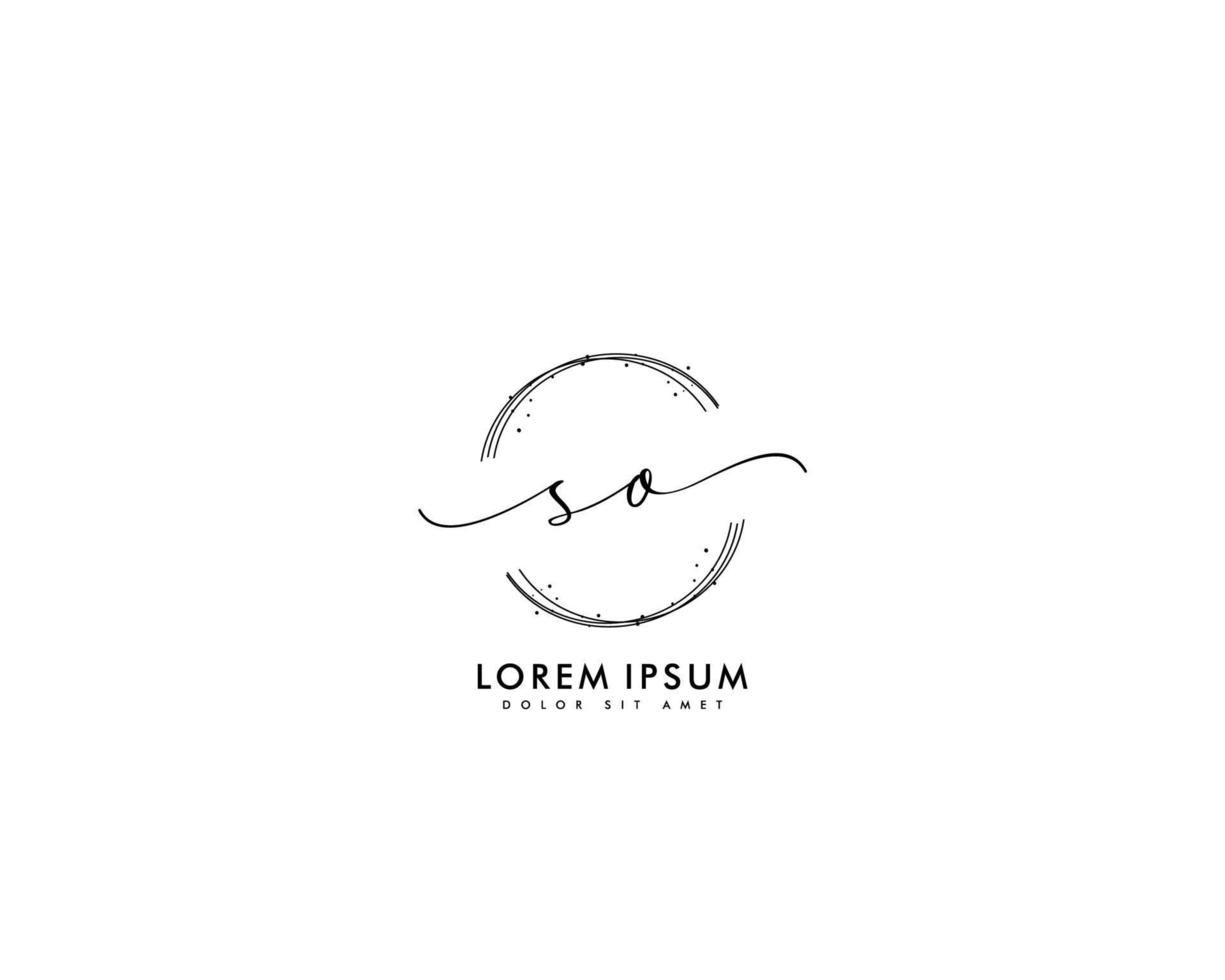 Initial letter SO Feminine logo beauty monogram and elegant logo design, handwriting logo of initial signature, wedding, fashion, floral and botanical with creative template vector