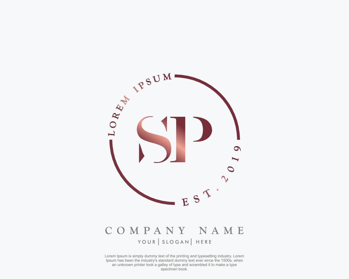 Initial letter SP Feminine logo beauty monogram and elegant logo design, handwriting logo of initial signature, wedding, fashion, floral and botanical with creative template vector