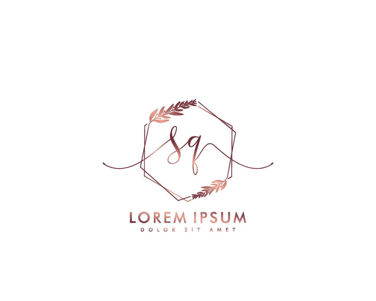 Initial letter SQ Feminine logo beauty monogram and elegant logo design, handwriting logo of initial signature, wedding, fashion, floral and botanical with creative template vector
