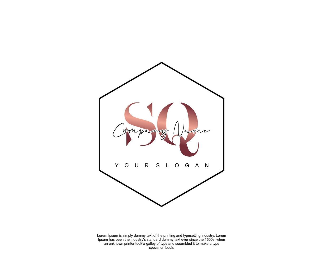 Initial letter SQ Feminine logo beauty monogram and elegant logo design, handwriting logo of initial signature, wedding, fashion, floral and botanical with creative template vector