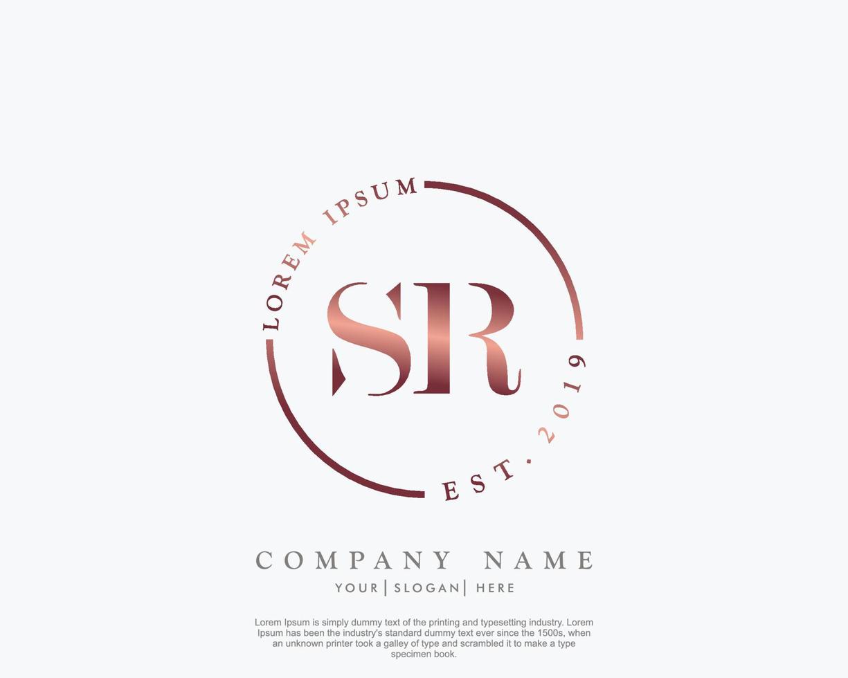 Initial letter SR Feminine logo beauty monogram and elegant logo design, handwriting logo of initial signature, wedding, fashion, floral and botanical with creative template vector