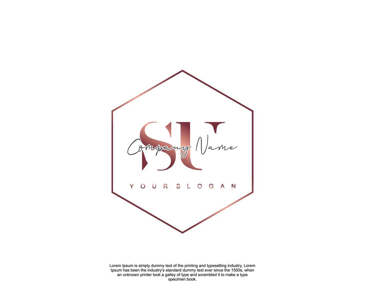 Initial letter SU Feminine logo beauty monogram and elegant logo design, handwriting logo of initial signature, wedding, fashion, floral and botanical with creative template vector