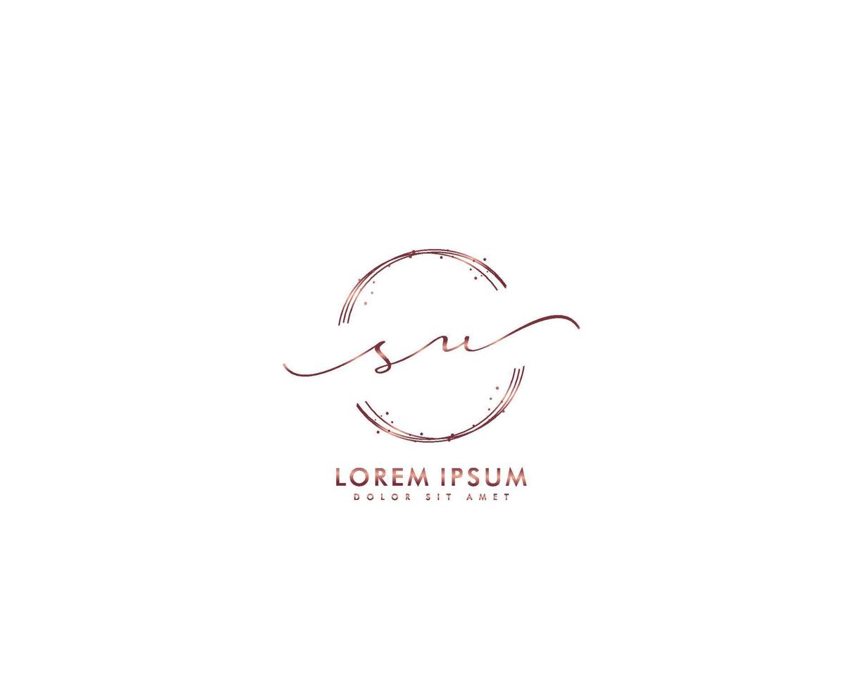 Initial letter SU Feminine logo beauty monogram and elegant logo design, handwriting logo of initial signature, wedding, fashion, floral and botanical with creative template vector