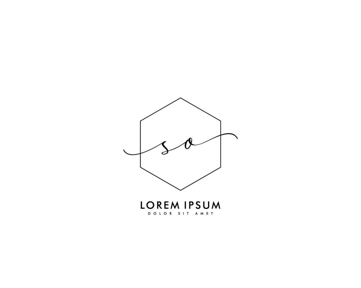 Initial letter SO Feminine logo beauty monogram and elegant logo design, handwriting logo of initial signature, wedding, fashion, floral and botanical with creative template vector