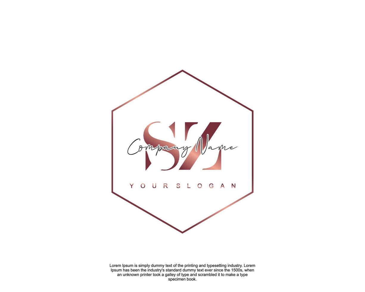 Initial letter SZ Feminine logo beauty monogram and elegant logo design, handwriting logo of initial signature, wedding, fashion, floral and botanical with creative template vector