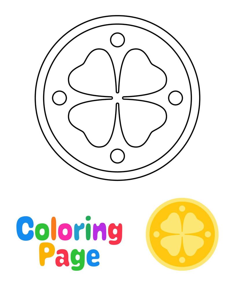 Coloring page with Clover Coin for kids vector