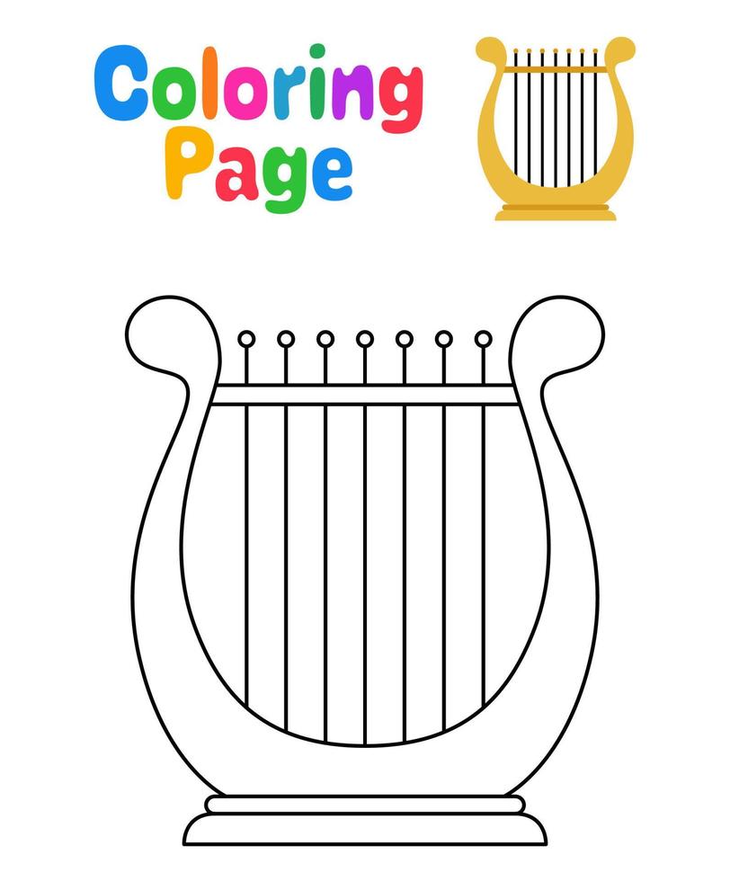 colorante página con arpa para niños vector