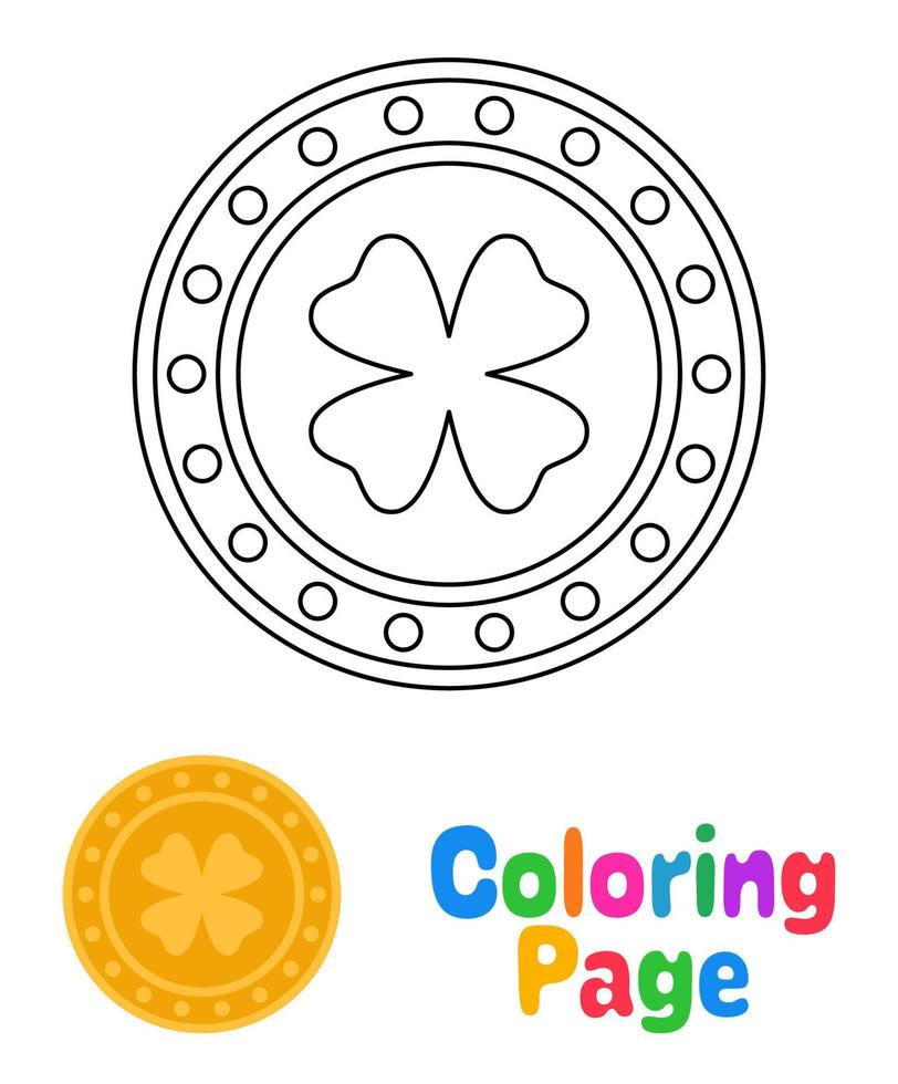 Coloring page with Clover Coin for kids vector