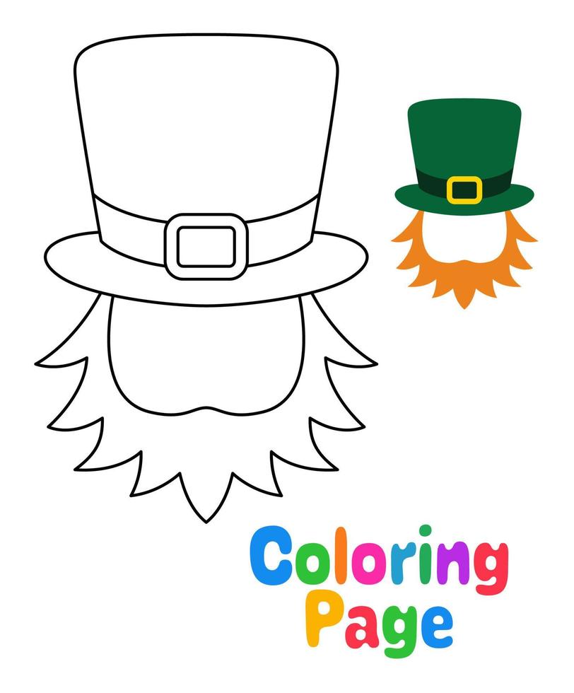 Coloring page with Leprechaun Hat with Beard for kids vector