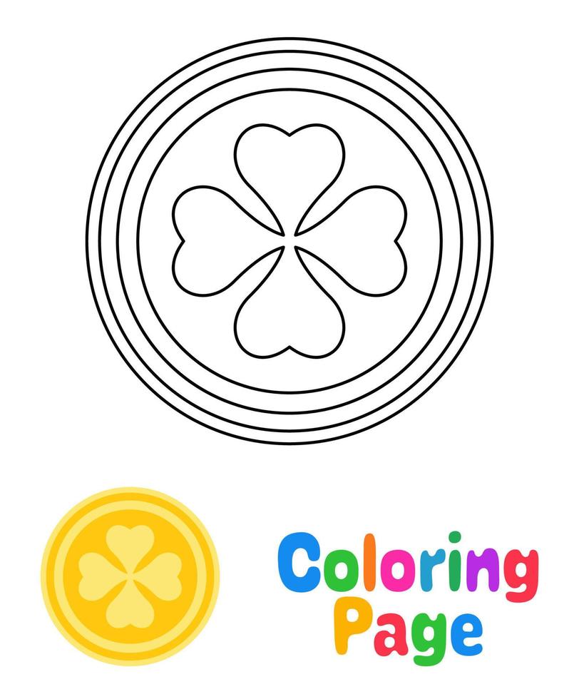 colorante página con trébol moneda para niños vector