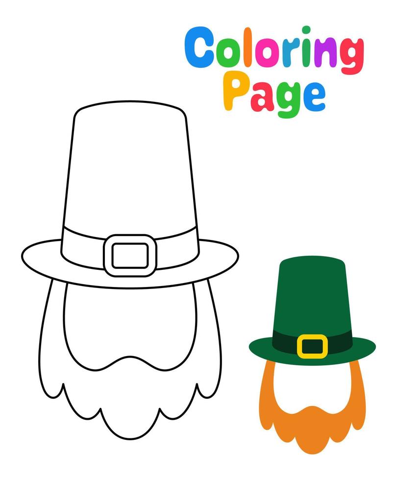 Coloring page with Leprechaun Hat with Beard for kids vector