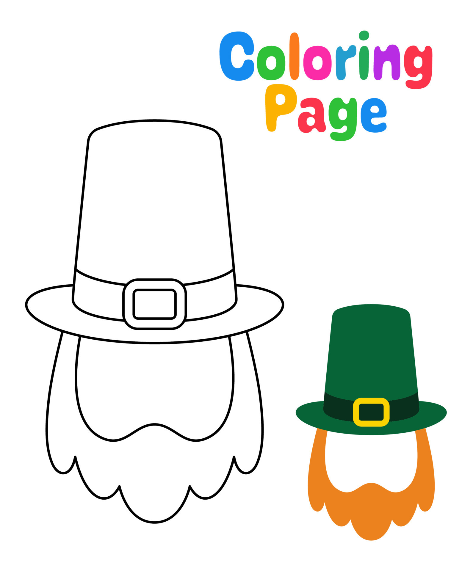 Coloring page with Leprechaun Hat - Coloring Page With Leprechaun Hat With Beard For Kids Vector